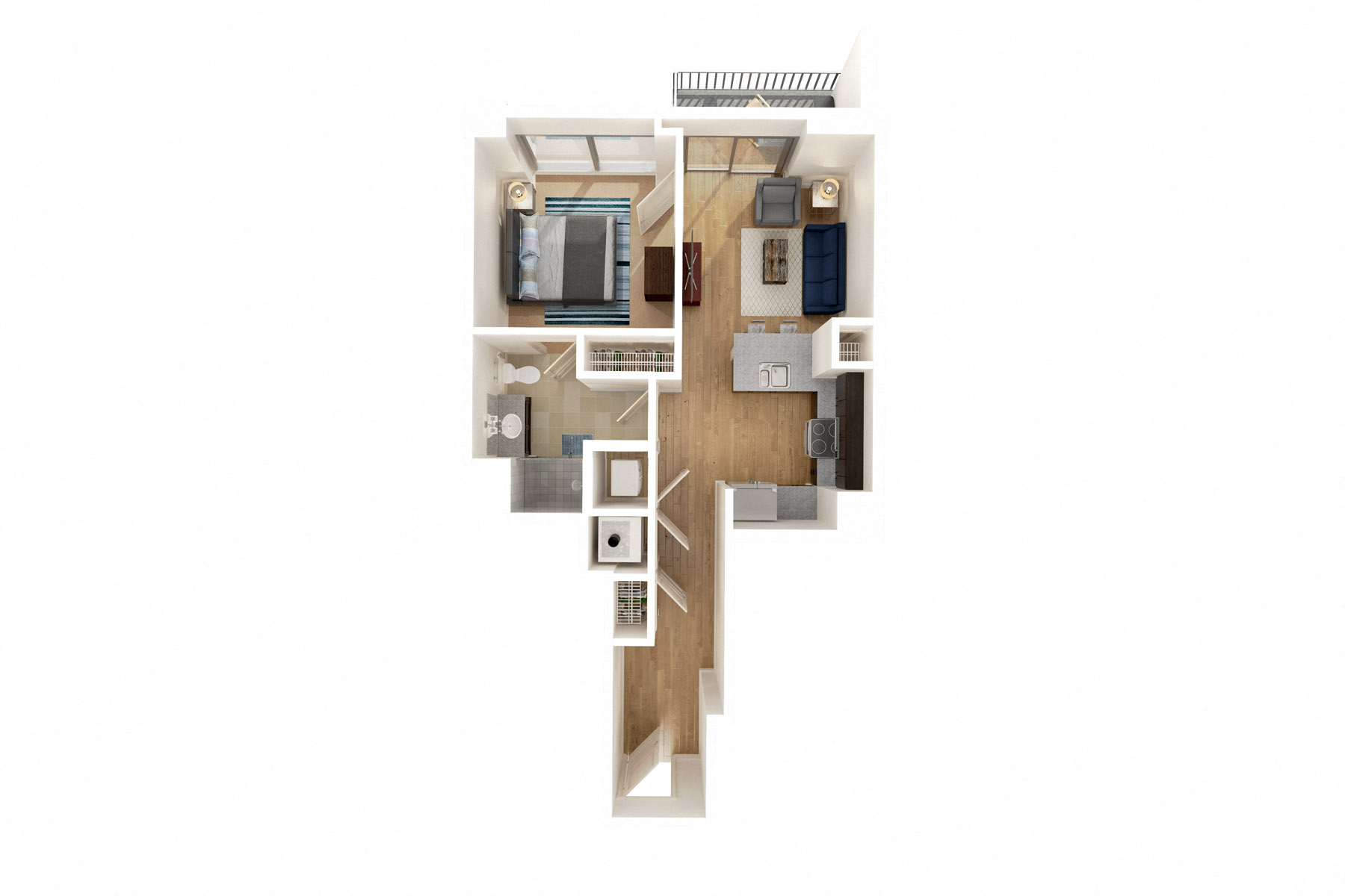 Floor plan for 1 bed, 1 bath, 648 sqft